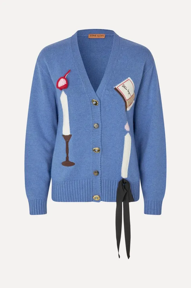 Stine Goya Knitwear LS Vneck Cardigan 8211 Candle Setting Intarsia 8211 Women