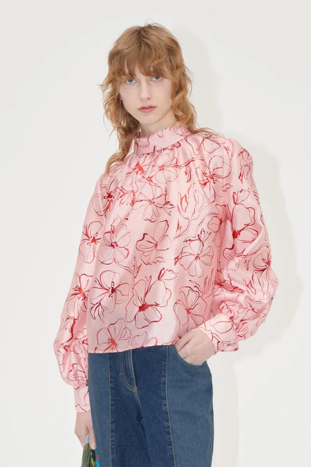Stine Goya Tops and Shirts Gathered Long Sleeve Top 8211 Foil Foliage 8211 Women Stine Goya Tops and Shirts Gathered Long Sleeve Top 8211 Foil Foliage 8211 Women