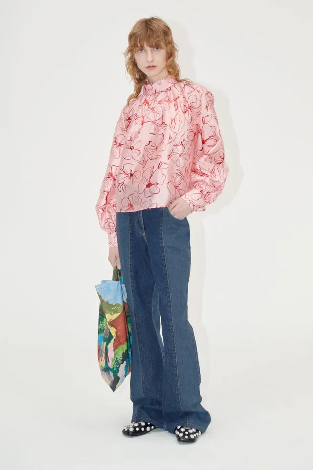 Stine Goya Tops and Shirts Gathered Long Sleeve Top 8211 Foil Foliage 8211 Women