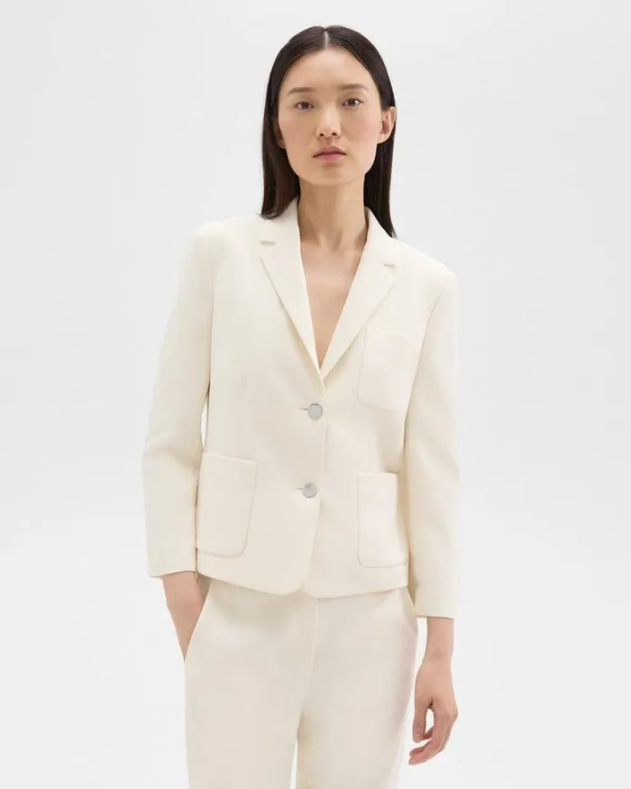 Suits Women Theory Boxy Patch Pocket Blazer In Admiral Crepe Rice
