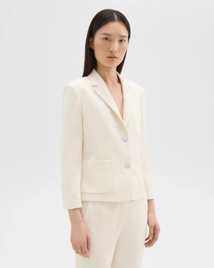 Suits Women Theory Boxy Patch Pocket Blazer In Admiral Crepe Rice
