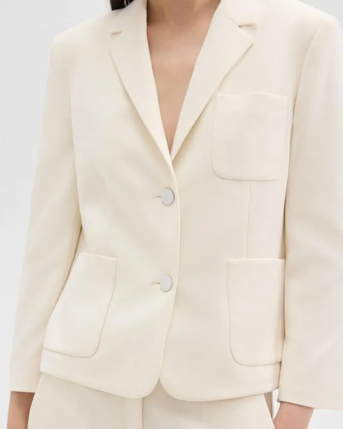 Suits Women Theory Boxy Patch Pocket Blazer In Admiral Crepe Rice