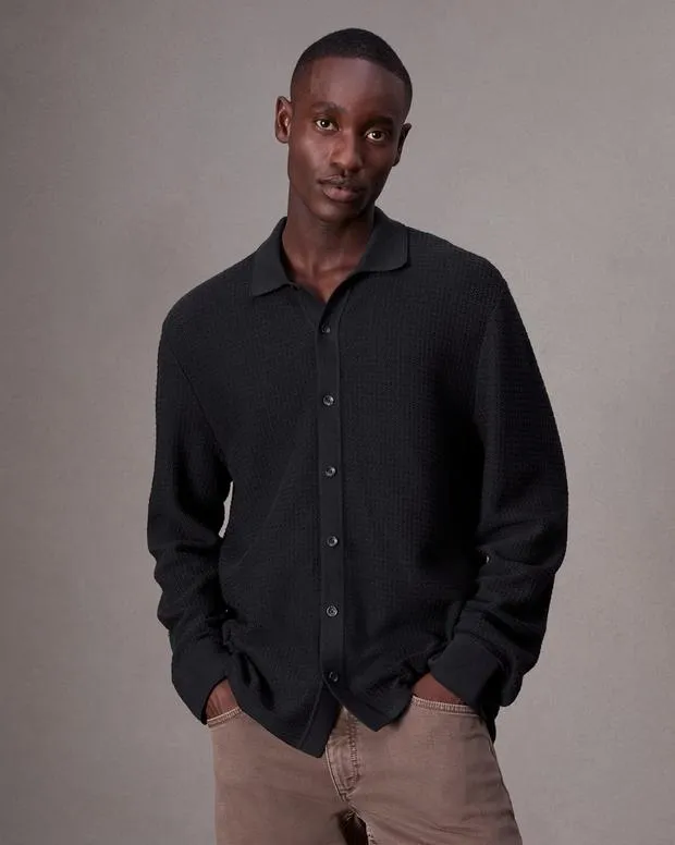 Sweaters Men Rag and Bone Hayes Button Up Shirt Black