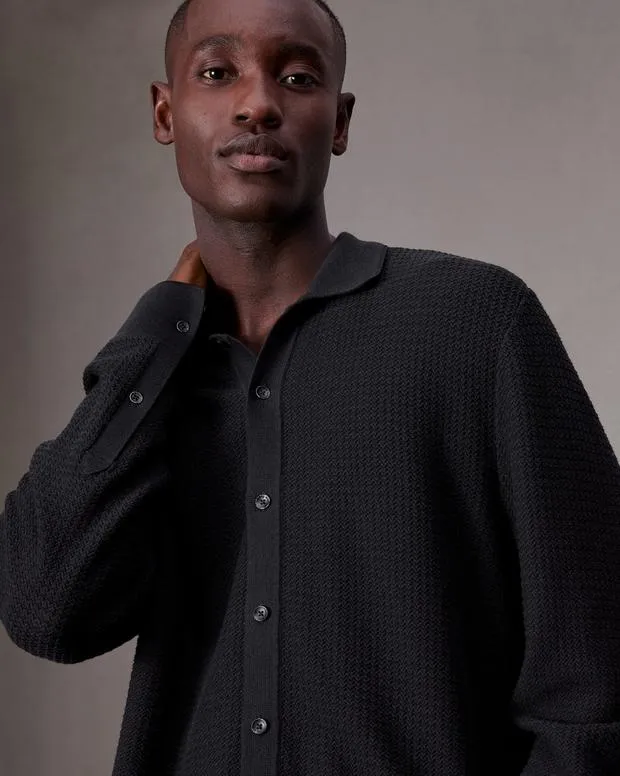 Sweaters Men Rag and Bone Hayes Button Up Shirt Black