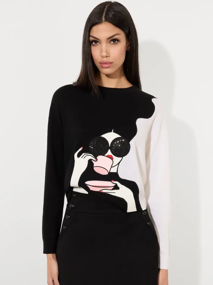 Sweaters Women Alice Olivia Staceface Pullover Blacksoft White Multi
