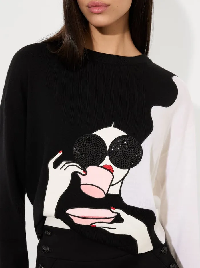 Sweaters Women Alice Olivia Staceface Pullover Blacksoft White Multi