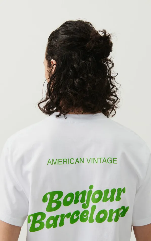 TShirt Fizvalley 034Bonjour Barcelona034 White WomenMen American Vintage Short Sleeve TShirts TShirt Fizvalley 034Bonjour Barcelona034 White WomenMen American Vintage Short Sleeve TShirts