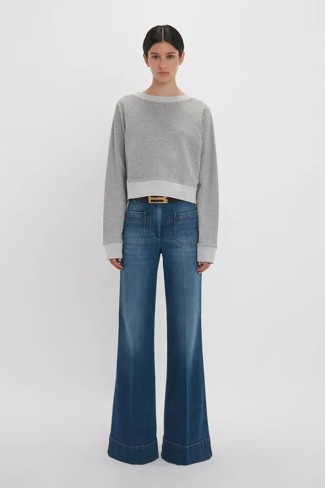 TShirts and Sweatshirts Women Victoria Beckham Cropped Sweatshirt In Grey Marl TShirts and Sweatshirts Women Victoria Beckham Cropped Sweatshirt In Grey Marl