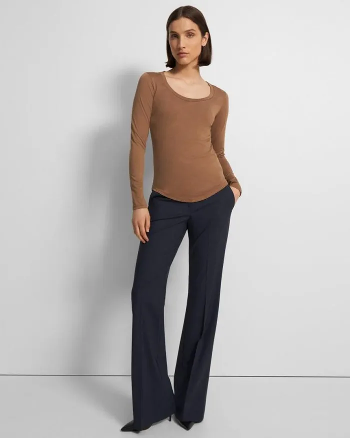TShirts Tank Tops Women Theory Tiny LongSleeve Scoop Tee In Organic Cotton Truffle TShirts Tank Tops Women Theory Tiny LongSleeve Scoop Tee In Organic Cotton Truffle