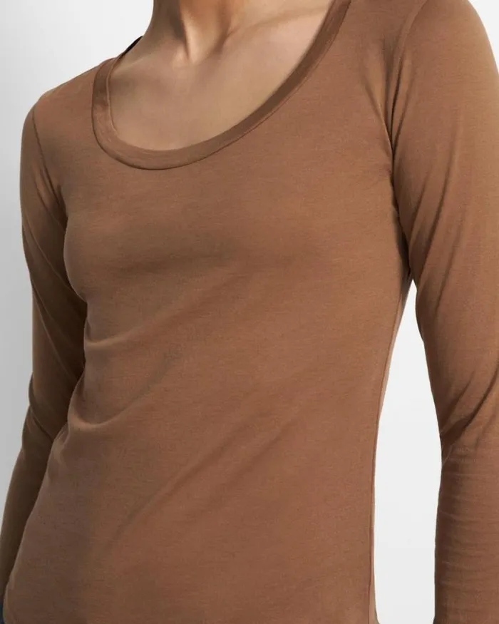 TShirts Tank Tops Women Theory Tiny LongSleeve Scoop Tee In Organic Cotton Truffle TShirts Tank Tops Women Theory Tiny LongSleeve Scoop Tee In Organic Cotton Truffle