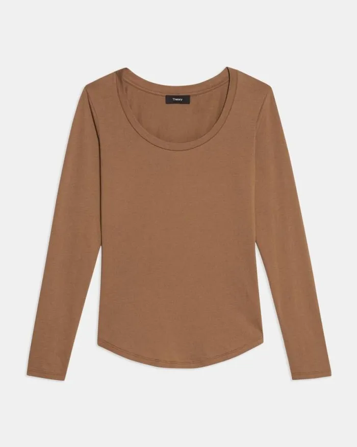 TShirts Tank Tops Women Theory Tiny LongSleeve Scoop Tee In Organic Cotton Truffle TShirts Tank Tops Women Theory Tiny LongSleeve Scoop Tee In Organic Cotton Truffle