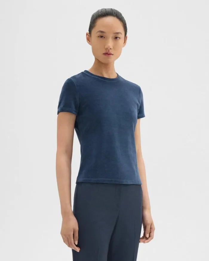 TShirts Tank Tops Women Theory Tiny Tee In Velour Nocturne Navy TShirts Tank Tops Women Theory Tiny Tee In Velour Nocturne Navy