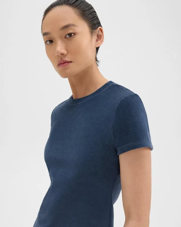 TShirts Tank Tops Women Theory Tiny Tee In Velour Nocturne Navy TShirts Tank Tops Women Theory Tiny Tee In Velour Nocturne Navy
