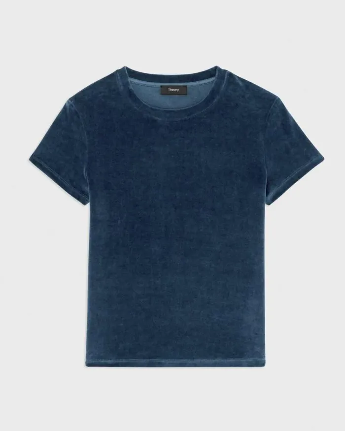 TShirts Tank Tops Women Theory Tiny Tee In Velour Nocturne Navy TShirts Tank Tops Women Theory Tiny Tee In Velour Nocturne Navy