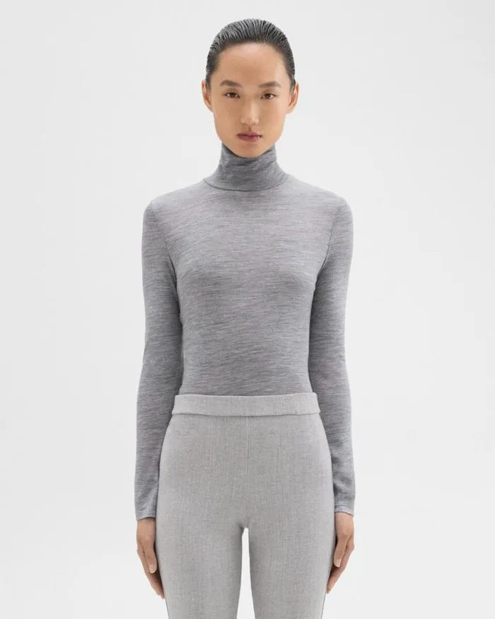 TShirts Tank Tops Women Theory Turtleneck Tee In Mlange Wool Jersey Grey Melange TShirts Tank Tops Women Theory Turtleneck Tee In Mlange Wool Jersey Grey Melange