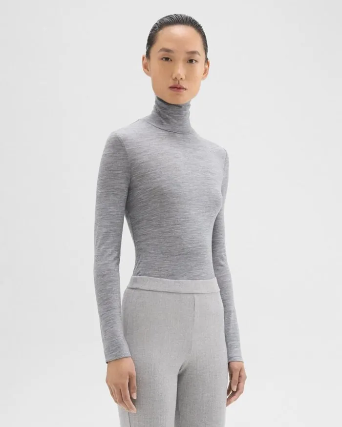 TShirts Tank Tops Women Theory Turtleneck Tee In Mlange Wool Jersey Grey Melange TShirts Tank Tops Women Theory Turtleneck Tee In Mlange Wool Jersey Grey Melange