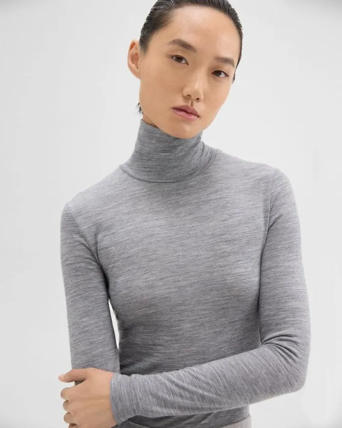 TShirts Tank Tops Women Theory Turtleneck Tee In Mlange Wool Jersey Grey Melange TShirts Tank Tops Women Theory Turtleneck Tee In Mlange Wool Jersey Grey Melange