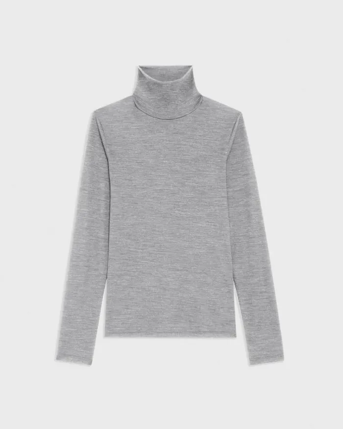 TShirts Tank Tops Women Theory Turtleneck Tee In Mlange Wool Jersey Grey Melange TShirts Tank Tops Women Theory Turtleneck Tee In Mlange Wool Jersey Grey Melange
