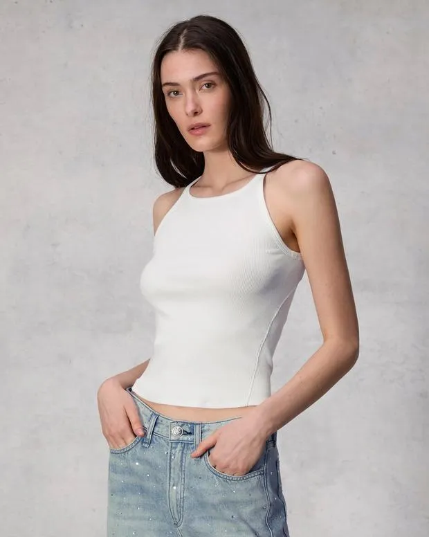TShirts Women Rag and Bone Essential Rib String Tank White