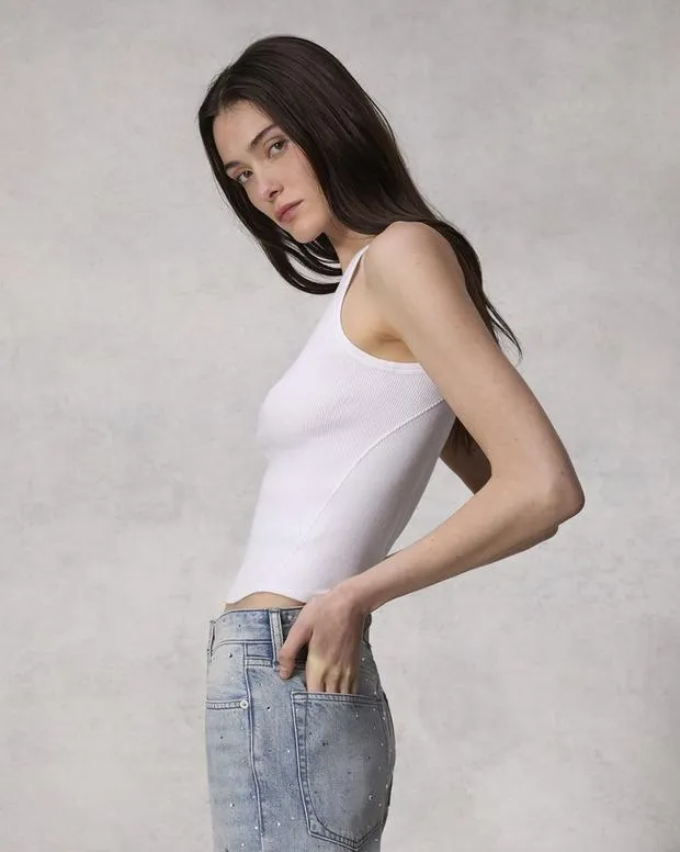 TShirts Women Rag and Bone Essential Rib String Tank White