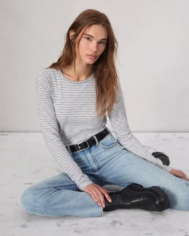 TShirts Women Rag and Bone Slub Long Sleeve Tee White Multi