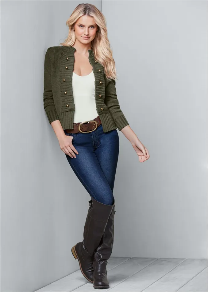 TAB BUTTON DETAIL CARDIGAN Olive Women VENUS Cardigans and Dusters