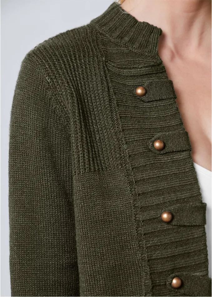 TAB BUTTON DETAIL CARDIGAN Olive Women VENUS Cardigans and Dusters