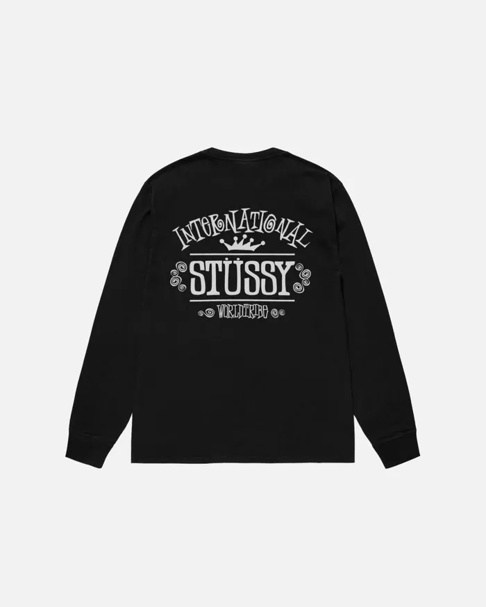 Tees MenWomen Stussy WORLDWIDE LS TEE PIGMENT DYED Black