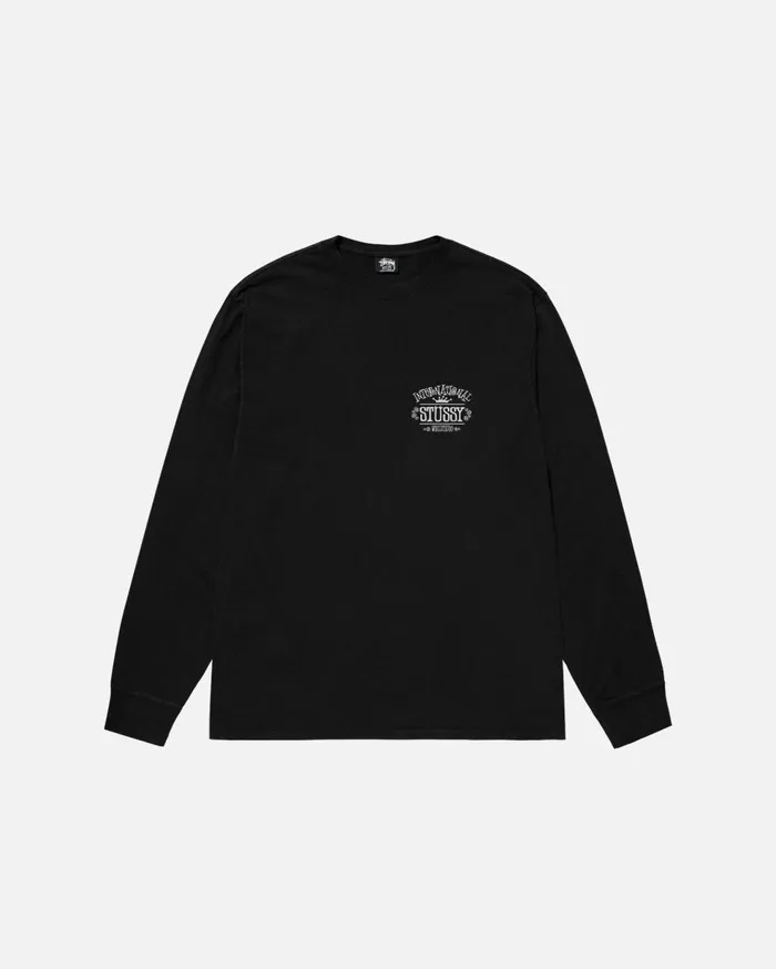 Tees MenWomen Stussy WORLDWIDE LS TEE PIGMENT DYED Black