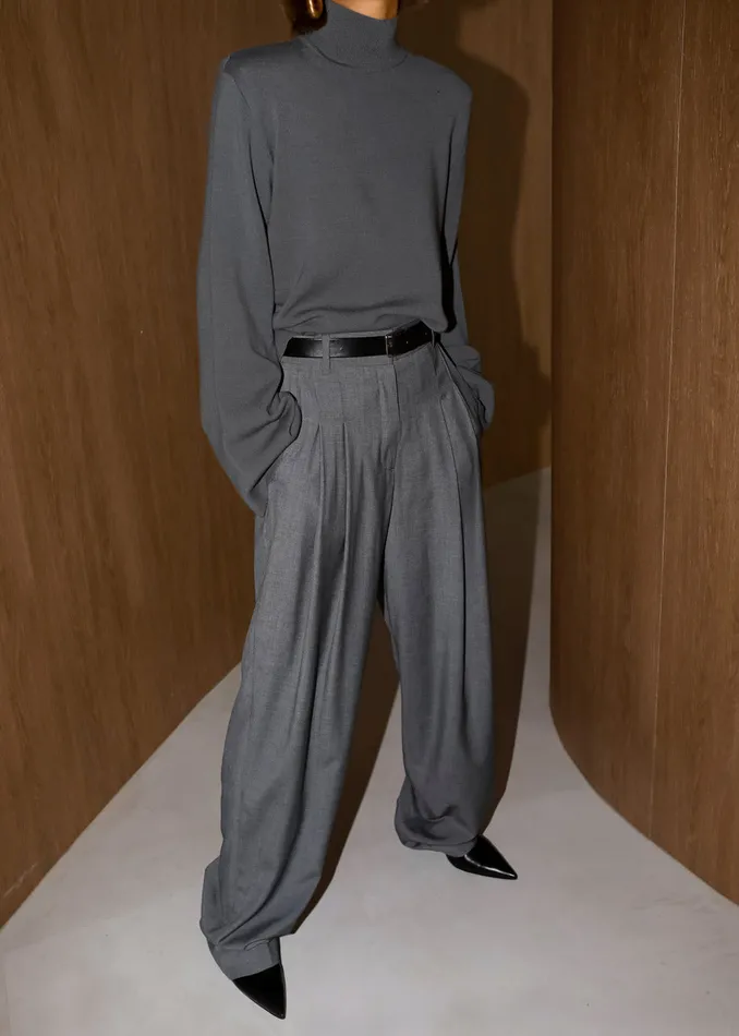 The Frankie Shop Bottoms Gelso Pleated Trousers 8211 Dark Grey Melange 8211 Women