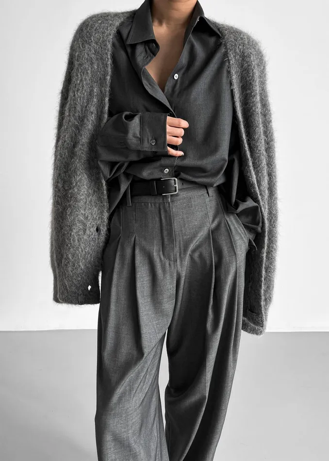 The Frankie Shop Bottoms Gelso Pleated Trousers 8211 Dark Grey Melange 8211 Women