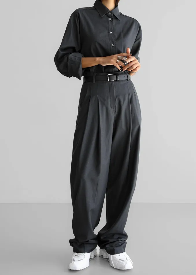 The Frankie Shop Bottoms Gelso Pleated Trousers 8211 Dark Grey Melange 8211 Women