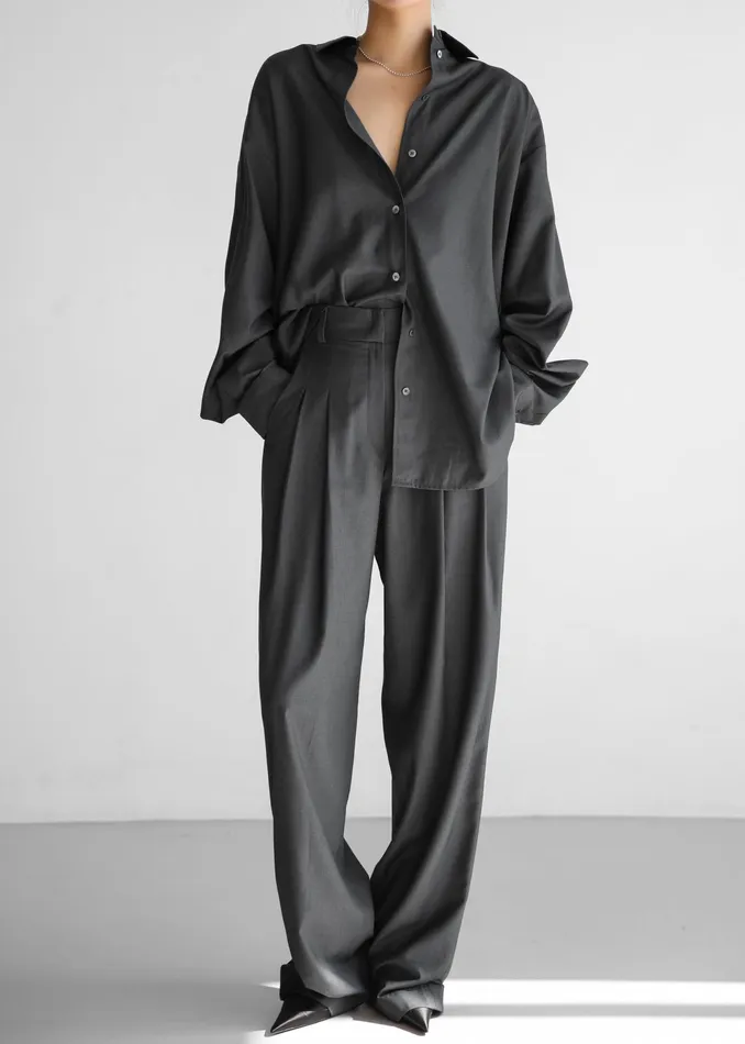 The Frankie Shop Bottoms Gelso Pleated Trousers 8211 Dark Grey Melange 8211 Women