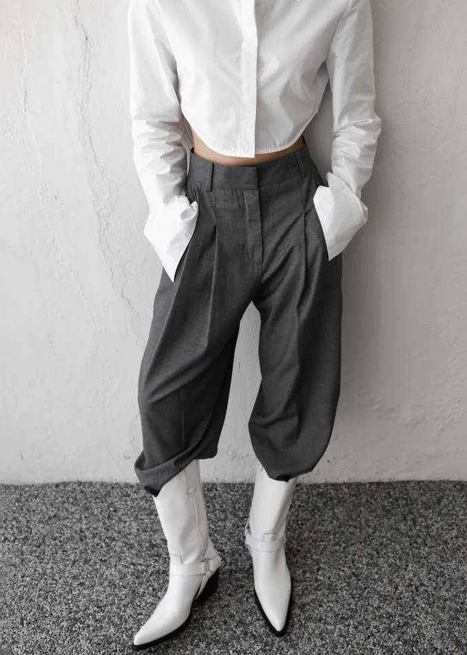 The Frankie Shop Bottoms Gelso Pleated Trousers 8211 Dark Grey Melange 8211 Women