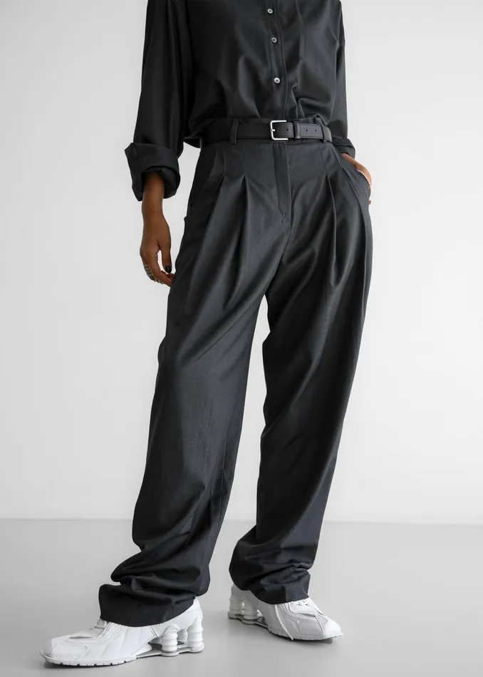 The Frankie Shop Bottoms Gelso Pleated Trousers 8211 Dark Grey Melange 8211 Women