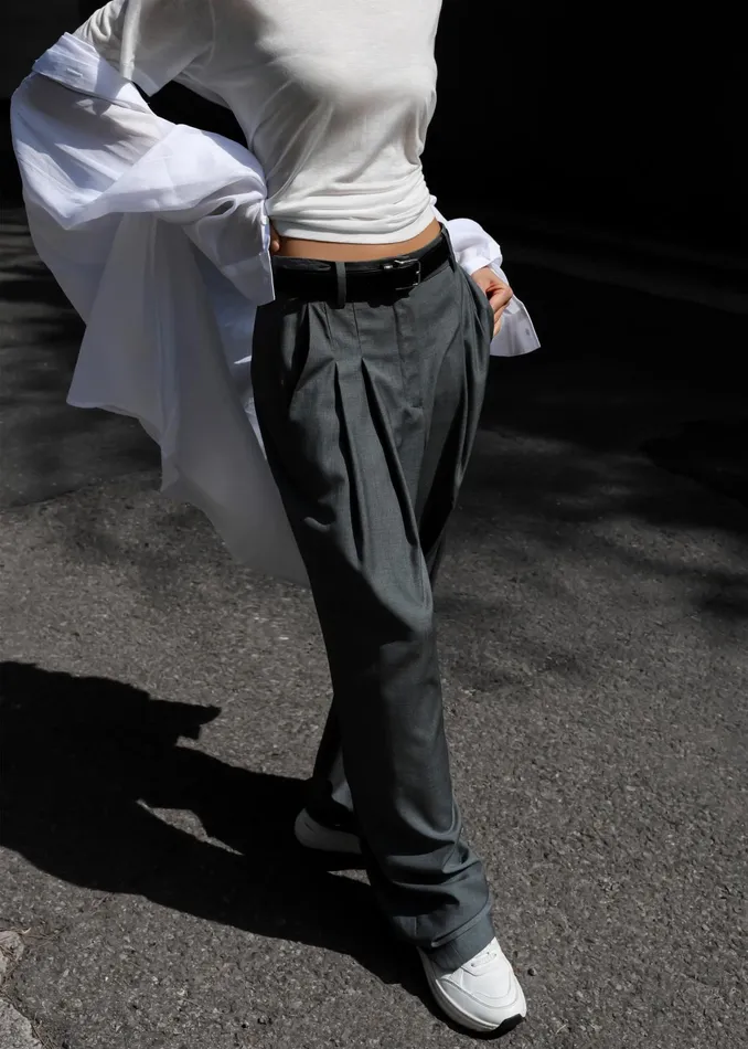 The Frankie Shop Bottoms Gelso Pleated Trousers 8211 Dark Grey Melange 8211 Women