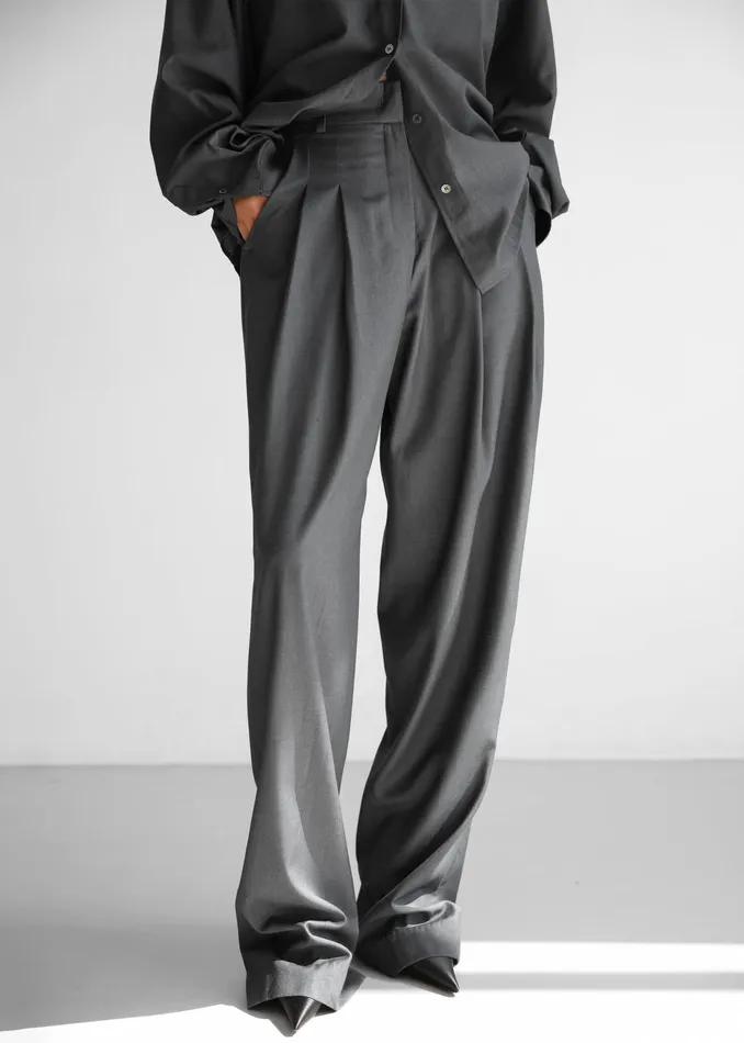 The Frankie Shop Bottoms Gelso Pleated Trousers 8211 Dark Grey Melange 8211 Women