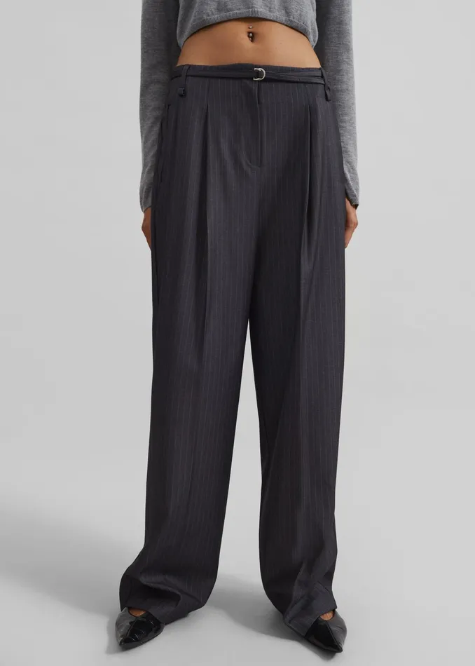 The Frankie Shop Bottoms Loma Pintuck Trousers 8211 CharcoalWhite Pinstripe 8211 Women
