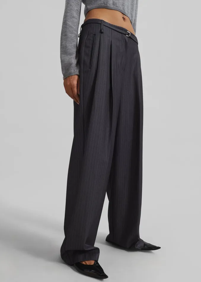 The Frankie Shop Bottoms Loma Pintuck Trousers 8211 CharcoalWhite Pinstripe 8211 Women