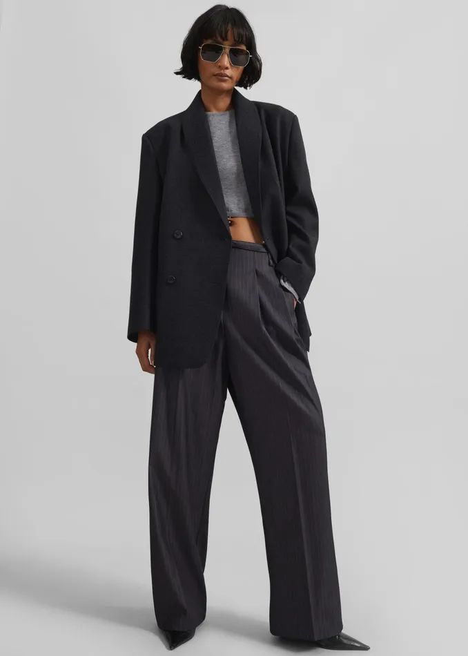 The Frankie Shop Bottoms Loma Pintuck Trousers 8211 CharcoalWhite Pinstripe 8211 Women