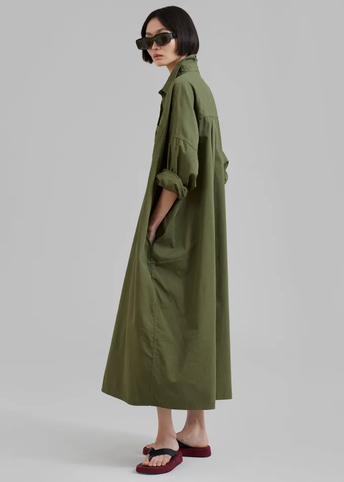 The Frankie Shop Dresses Kason Oversized Shirt Dress 8211 Dark Olive 8211 Women