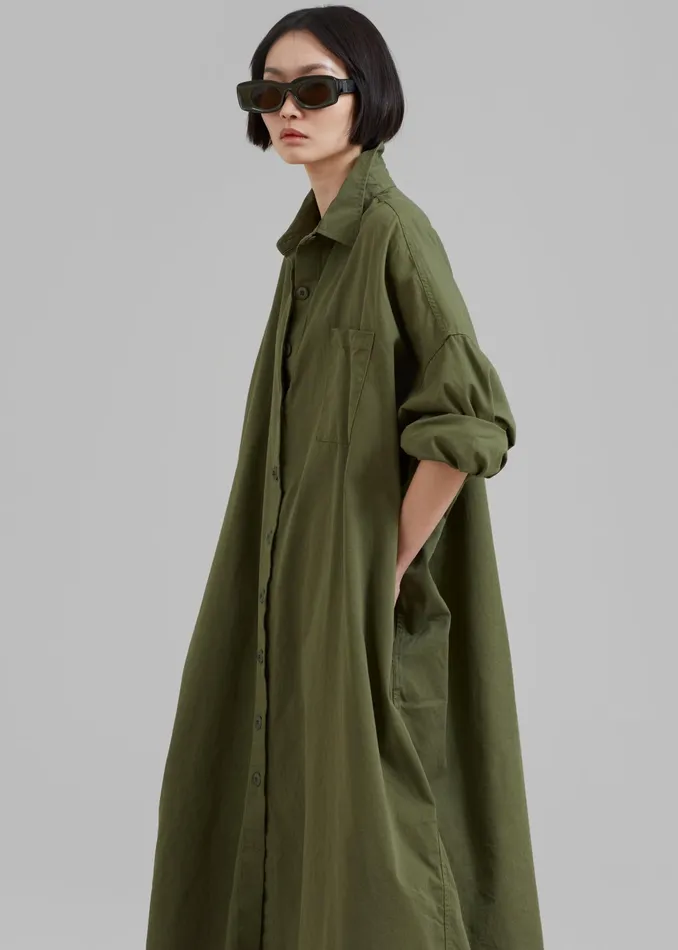 The Frankie Shop Dresses Kason Oversized Shirt Dress 8211 Dark Olive 8211 Women