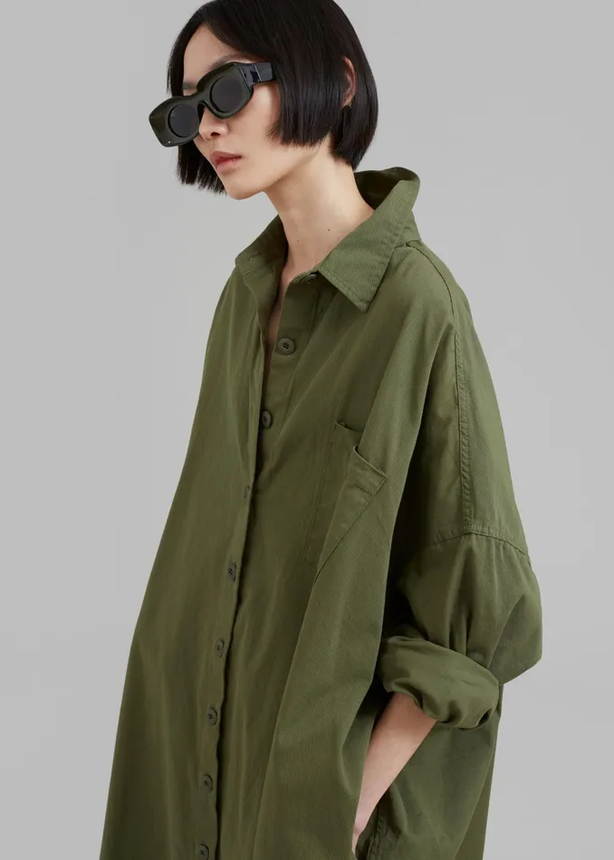The Frankie Shop Dresses Kason Oversized Shirt Dress 8211 Dark Olive 8211 Women