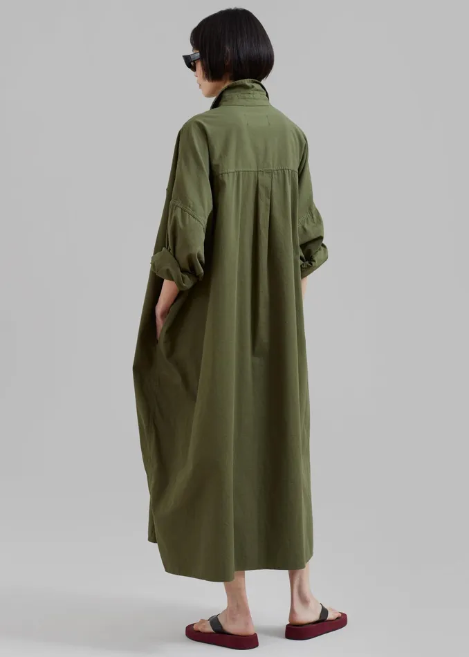 The Frankie Shop Dresses Kason Oversized Shirt Dress 8211 Dark Olive 8211 Women