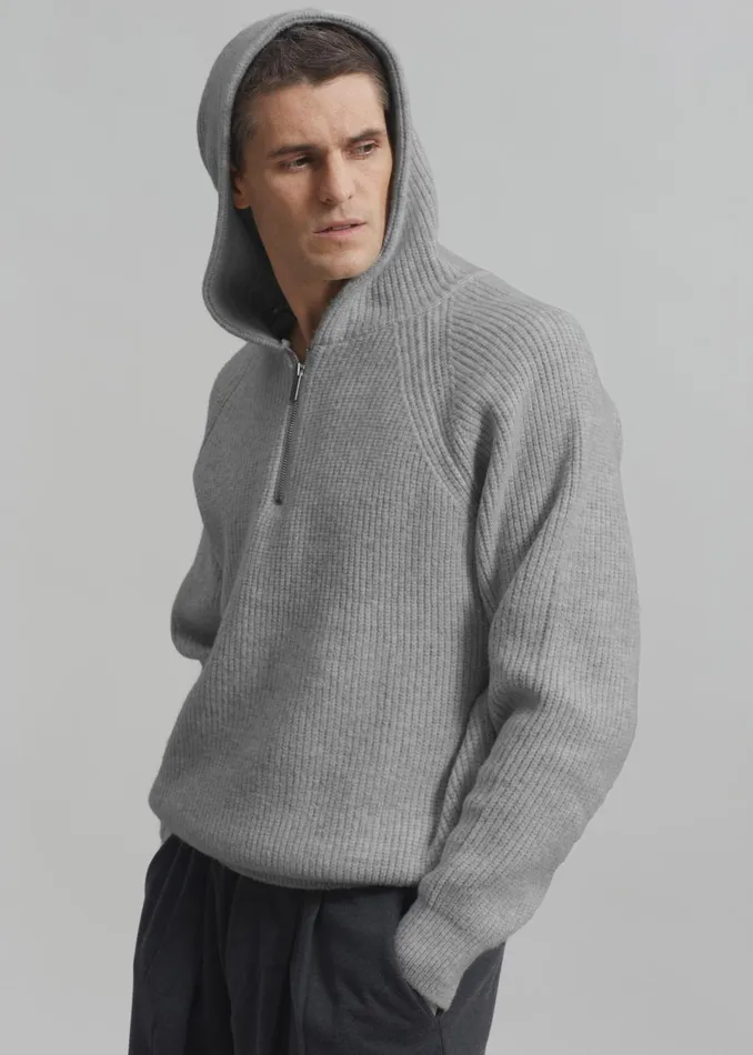 The Frankie Shop Knitwear Tyler Half Zip Hoodie 8211 Light Grey 8211 Men