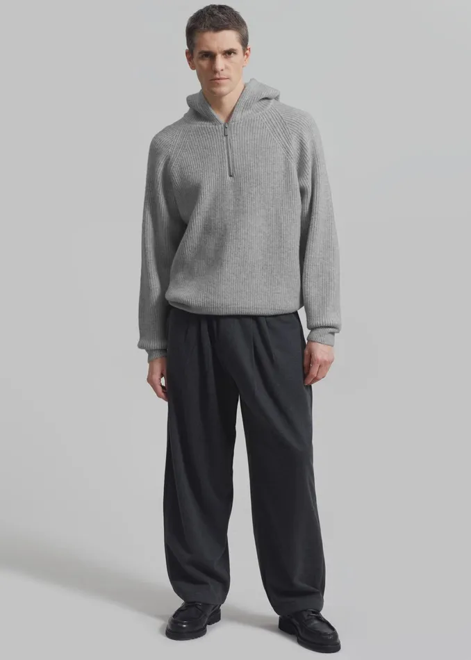 The Frankie Shop Knitwear Tyler Half Zip Hoodie 8211 Light Grey 8211 Men