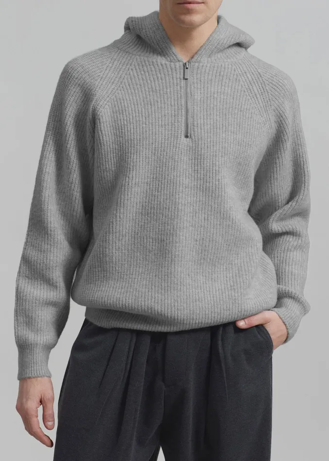 The Frankie Shop Knitwear Tyler Half Zip Hoodie 8211 Light Grey 8211 Men