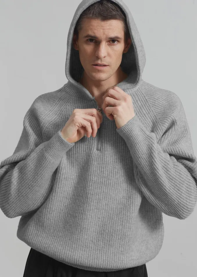 The Frankie Shop Knitwear Tyler Half Zip Hoodie 8211 Light Grey 8211 Men