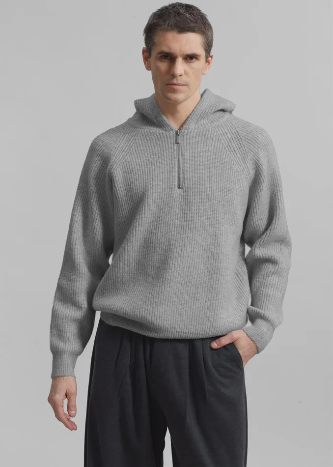 The Frankie Shop Knitwear Tyler Half Zip Hoodie 8211 Light Grey 8211 Men