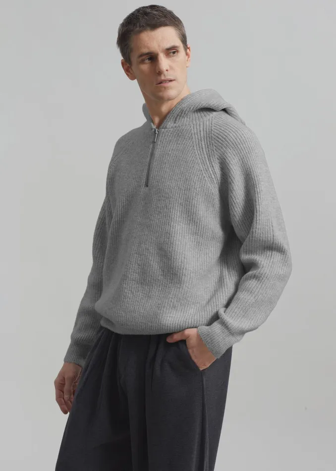 The Frankie Shop Knitwear Tyler Half Zip Hoodie 8211 Light Grey 8211 Men